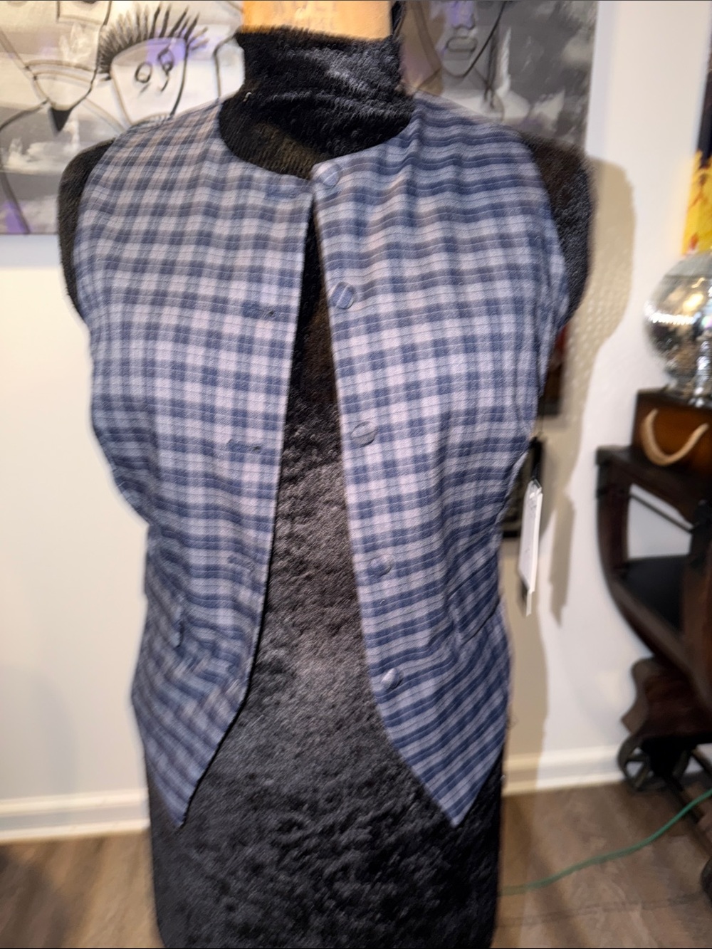 Classic Blue Plaid Sleeveless Vest
